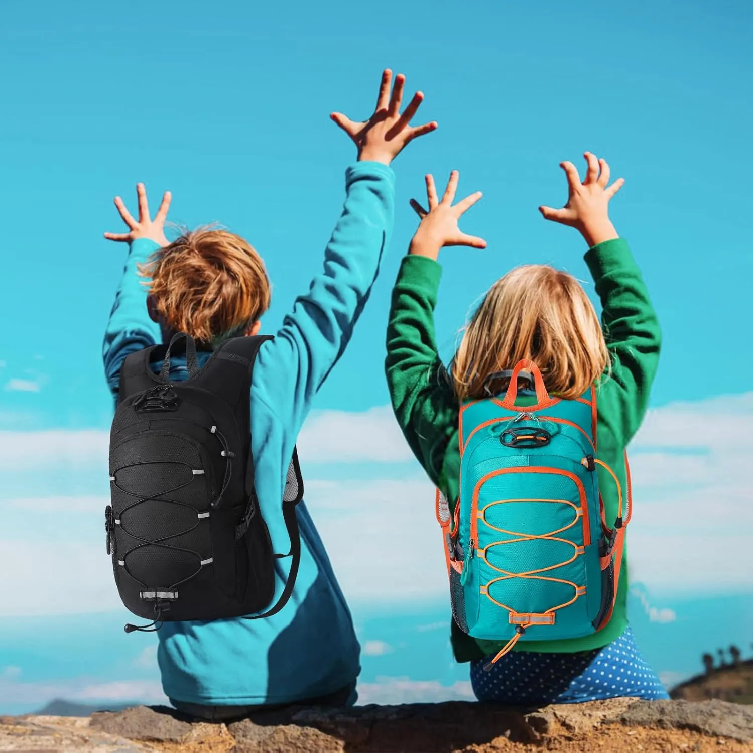 12L Kids Hiking Backpack, Small Hydration Backpack, Waterproof Kids Camping Daypack 5-12, No Water Bladder