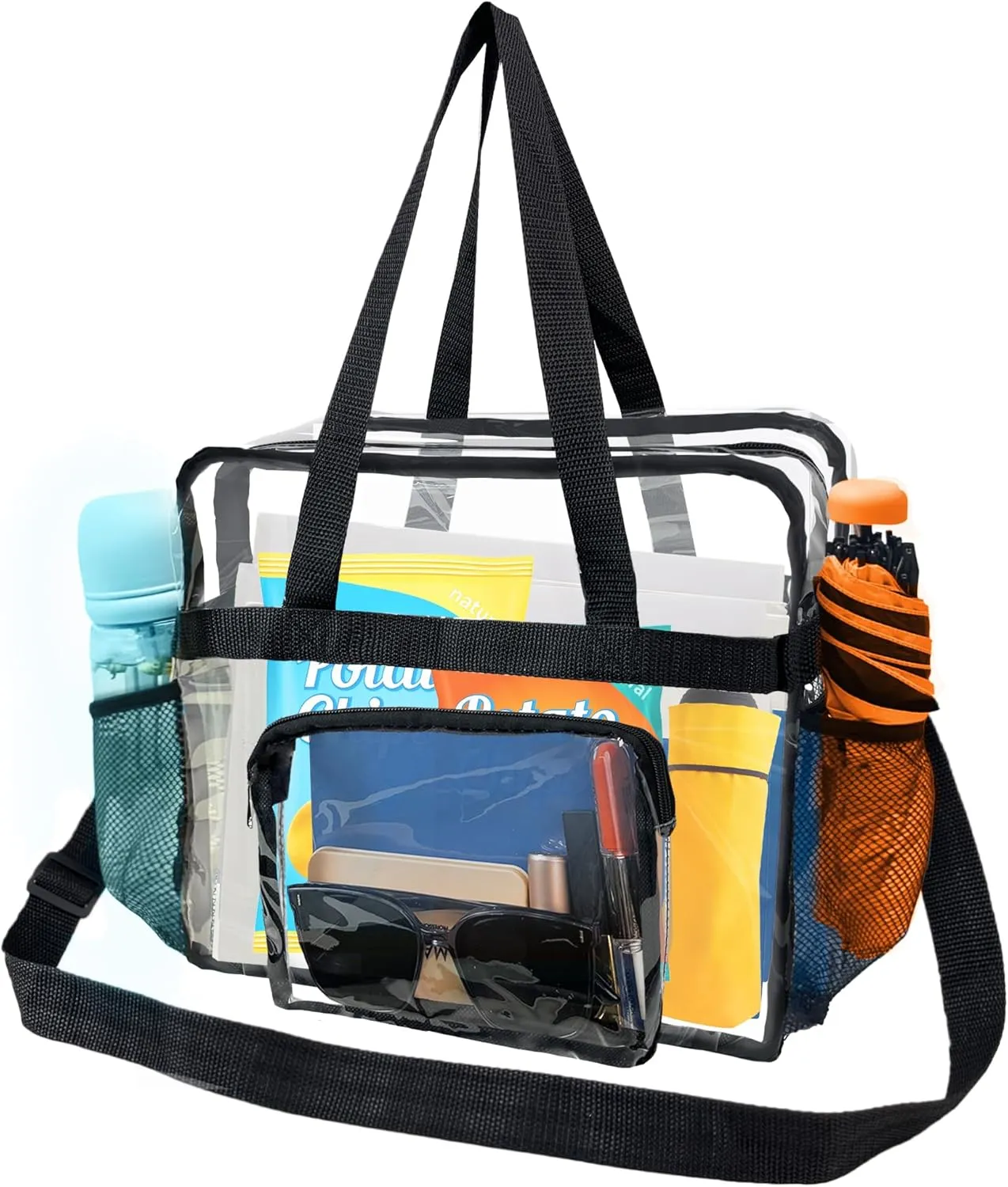 12x6x12 clear stadium bag, Clear Tote Bag Crossbody Purse for Women- Transparent See Through Bag Plastic Handbag for Stadium Events Approved Concert Work Beach