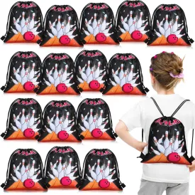 16 Pcs Bowling Party Favor Bags Supplies Gift Drawstring Bags Bowling Treat Candy Goodie Pouch for Party(Bowling Style)