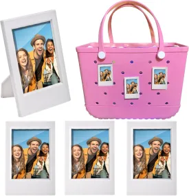 2 in 1 Picture Frame for Bogg Bag Accessories, 2x3 Photo Frame for Fujifilm Instax 3-Inch Film, Custom Frame Charms for Beach Tote Bag(White 3PCS)