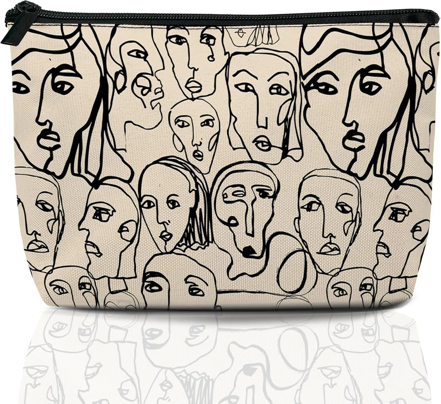 Abstract Line Art Cosmetic Bags for Women,Human Faces Small Makeup Bag for Purse Travel Toiletry Bag Make up Accessories Organizer Zipper Pouch Gift Idea