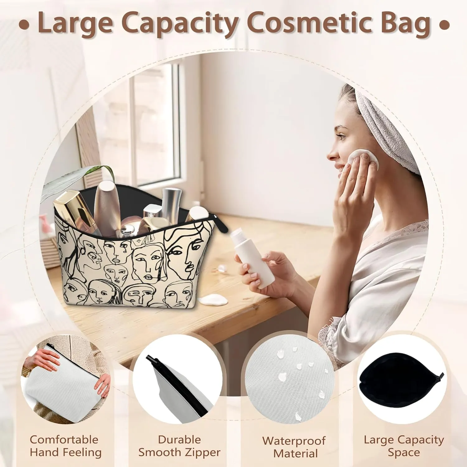 Abstract Line Art Cosmetic Bags for Women,Human Faces Small Makeup Bag for Purse Travel Toiletry Bag Make up Accessories Organizer Zipper Pouch Gift Idea