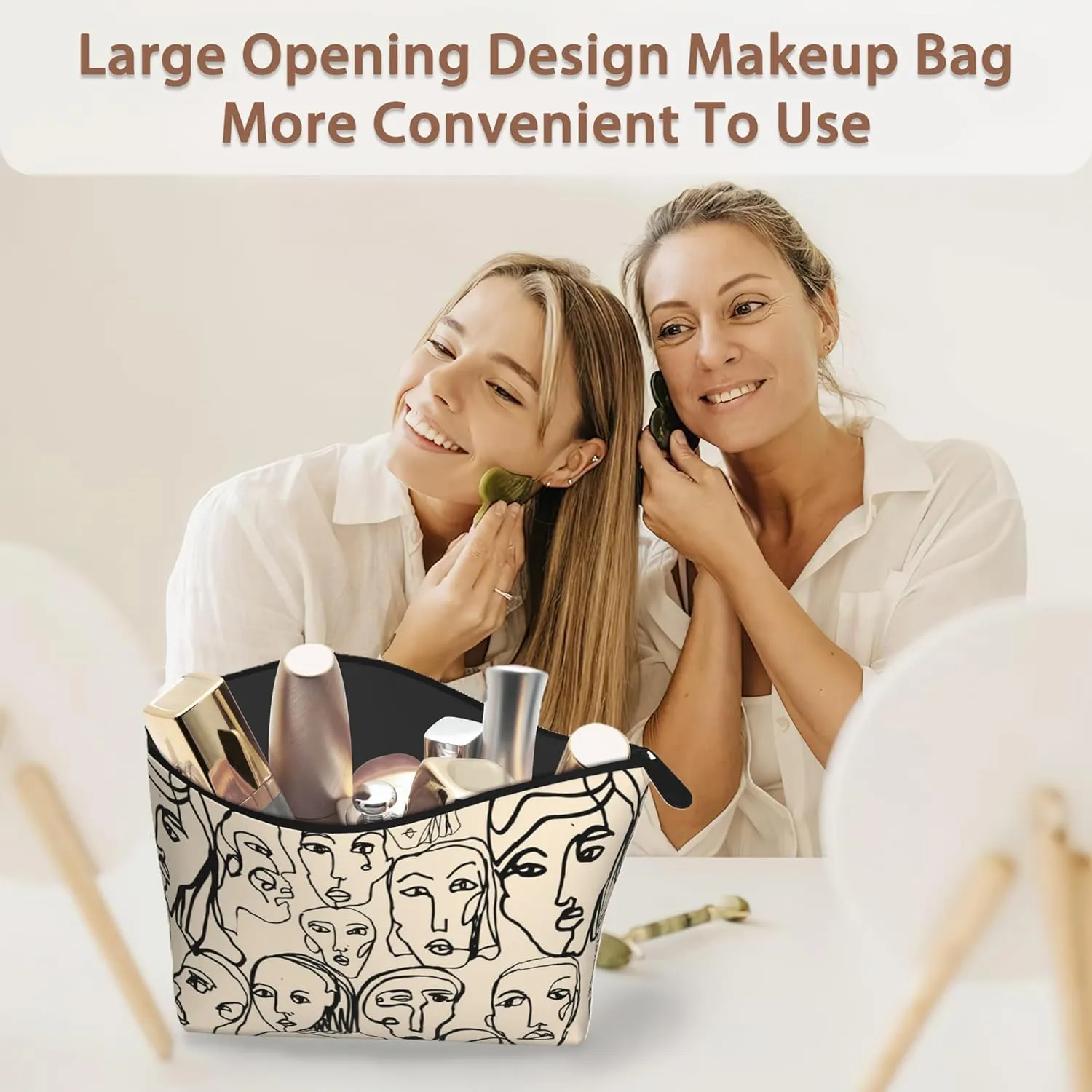 Abstract Line Art Cosmetic Bags for Women,Human Faces Small Makeup Bag for Purse Travel Toiletry Bag Make up Accessories Organizer Zipper Pouch Gift Idea