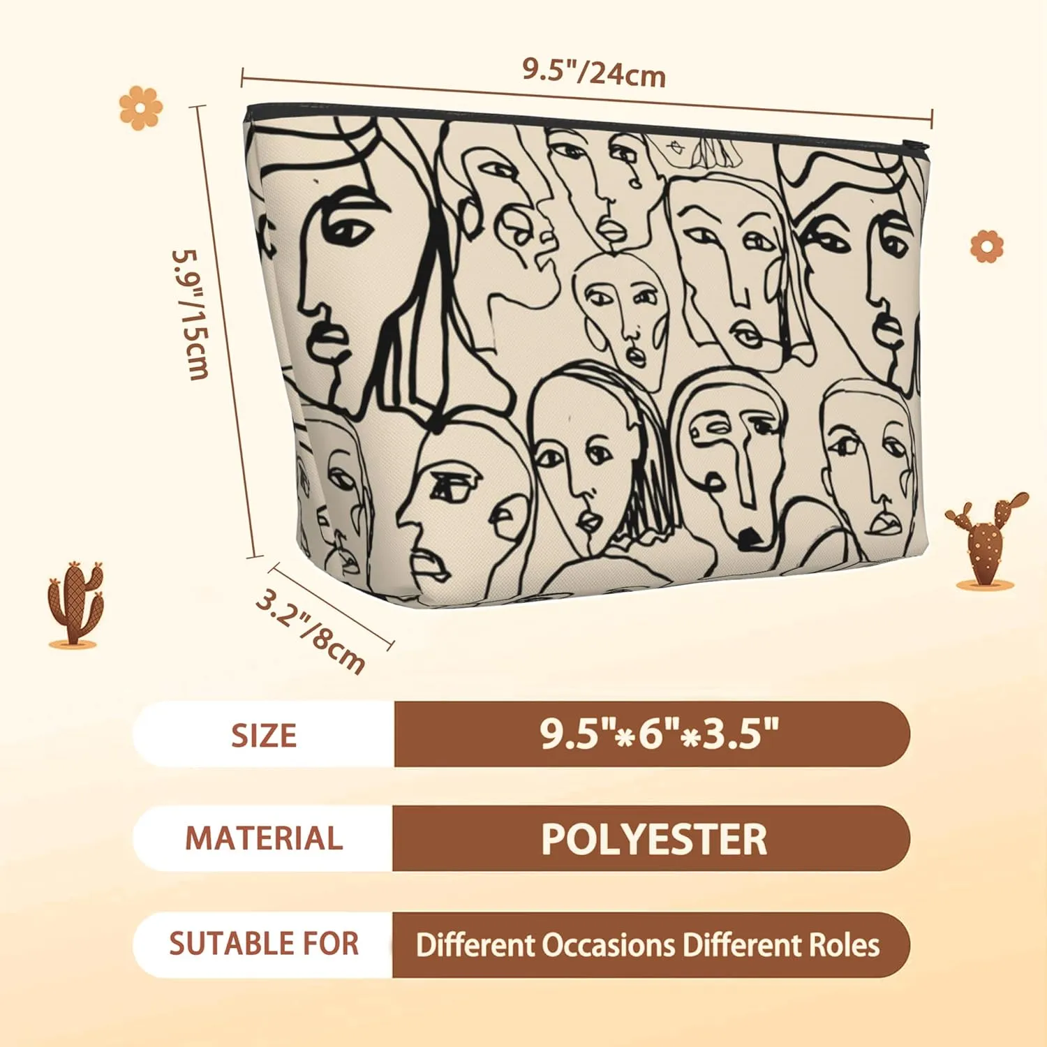 Abstract Line Art Cosmetic Bags for Women,Human Faces Small Makeup Bag for Purse Travel Toiletry Bag Make up Accessories Organizer Zipper Pouch Gift Idea
