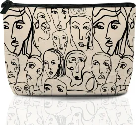 Abstract Line Art Cosmetic Bags for Women,Human Faces Small Makeup Bag for Purse Travel Toiletry Bag Make up Accessories Organizer Zipper Pouch Gift Idea