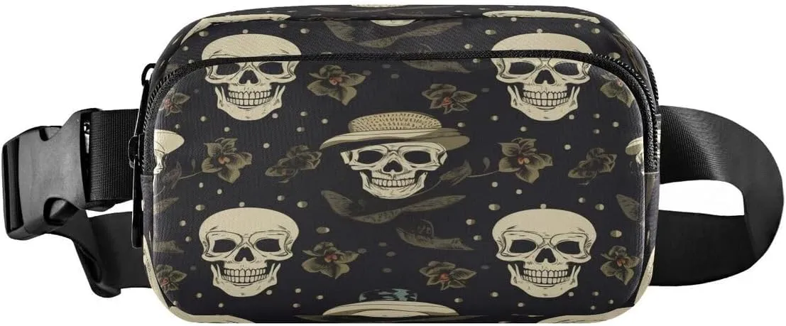 ALAZA Cool Sugar Skull Rose Flower Floral Waist Packs Spot Belt Bag Crossbody Bag Fanny Pack Pouch for Men Women Hiking Running Cycling Traveling
