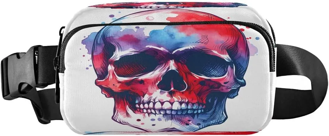 ALAZA Sugar Skull Watercolor White Waist Packs Spot Belt Bag Crossbody Bag Fanny Pack Pouch for Men Women Hiking Running Cycling Traveling