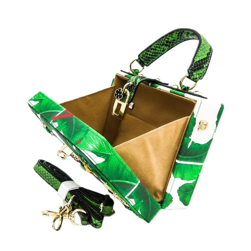 Animal Embroidery Beading Green Evening Bag Box Clutch