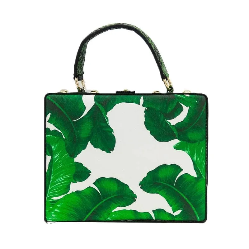 Animal Embroidery Beading Green Evening Bag Box Clutch