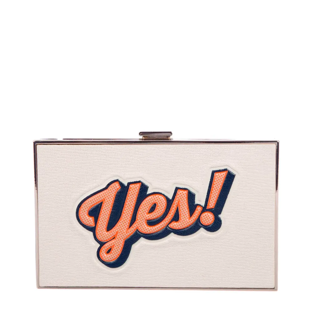 Anya Hindmarch Off White Imperial Embossed Textured Leather Box Clutch