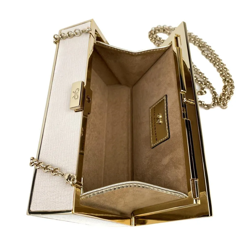 Anya Hindmarch Off White Imperial Embossed Textured Leather Box Clutch