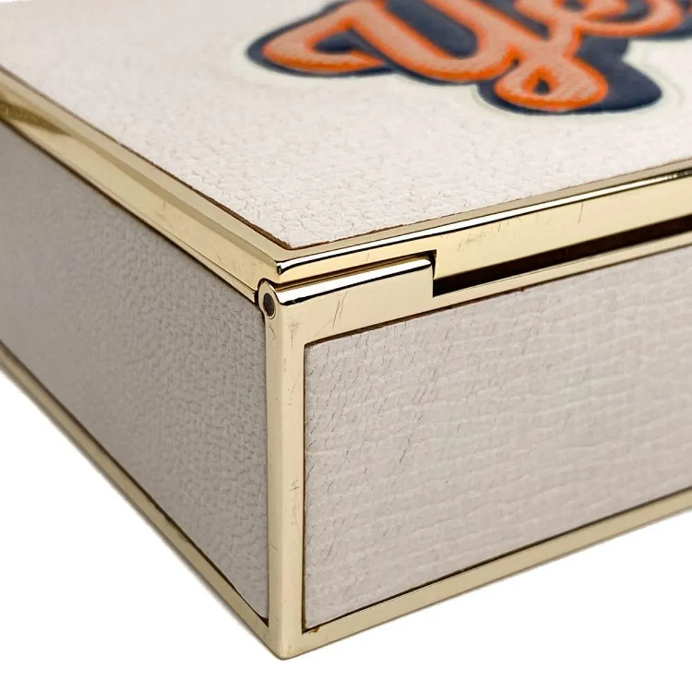 Anya Hindmarch Off White Imperial Embossed Textured Leather Box Clutch