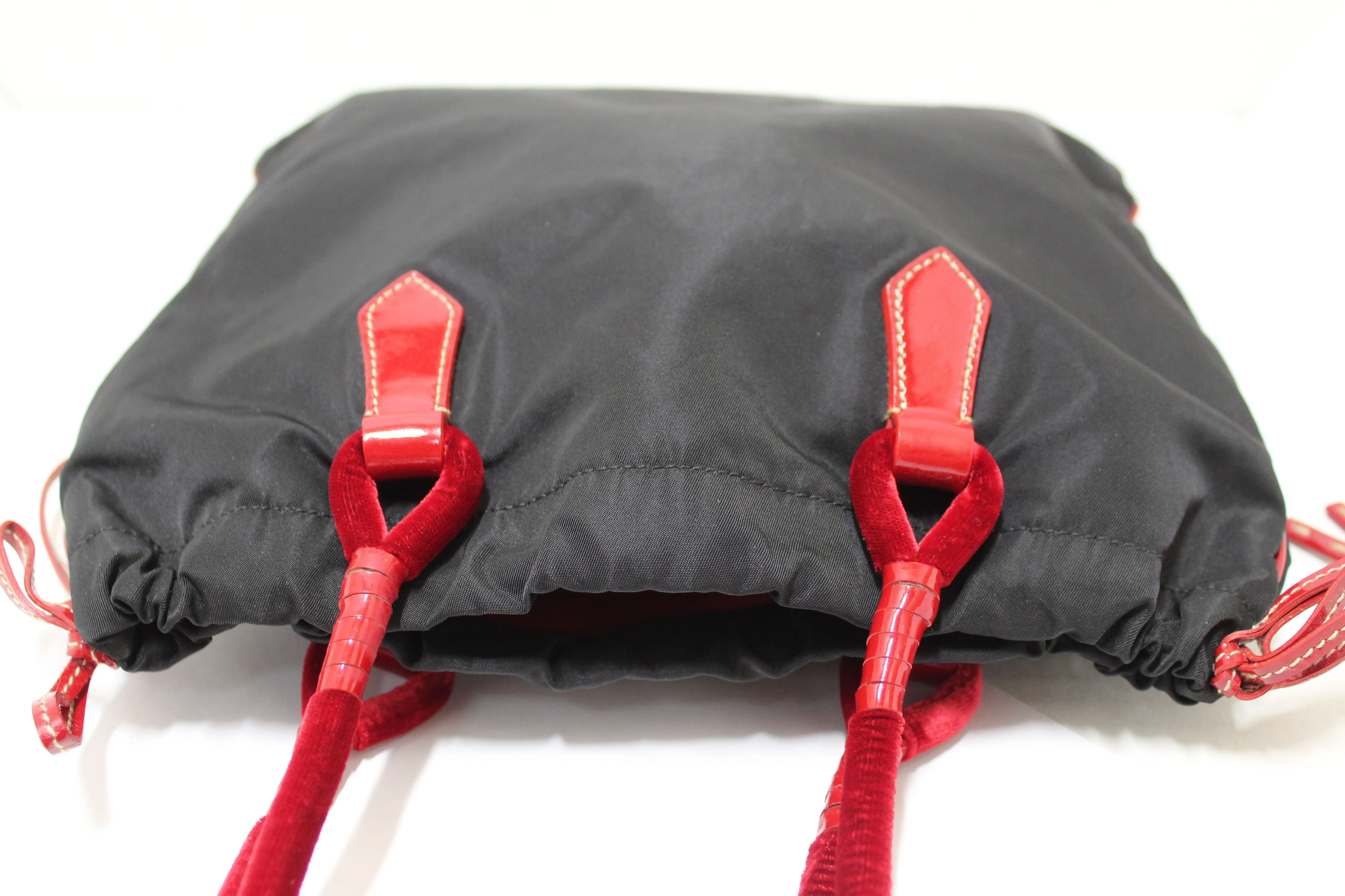 Authentic Prada Black Tessuto Small Nylon Drawstring Tote Bag