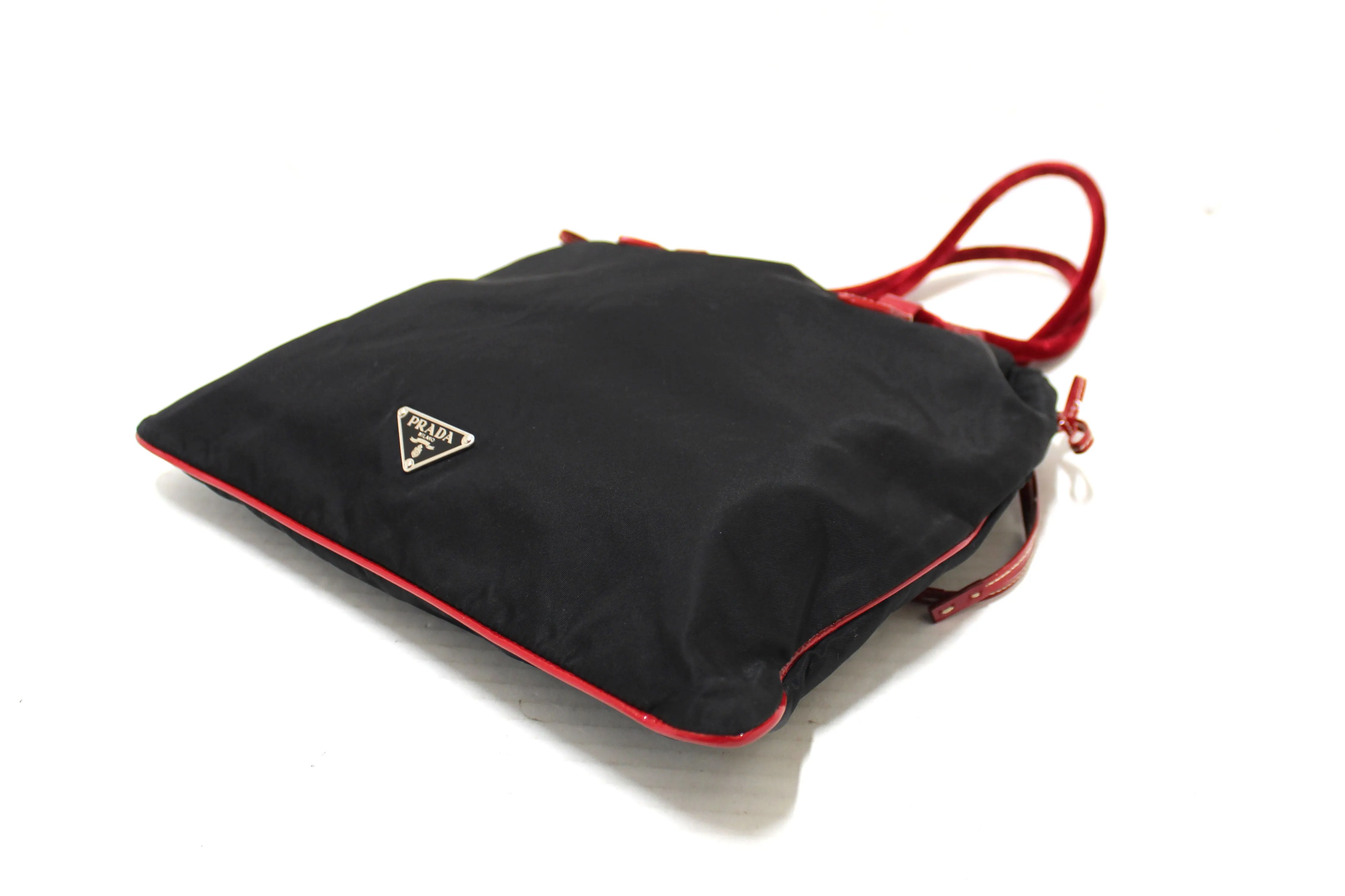 Authentic Prada Black Tessuto Small Nylon Drawstring Tote Bag