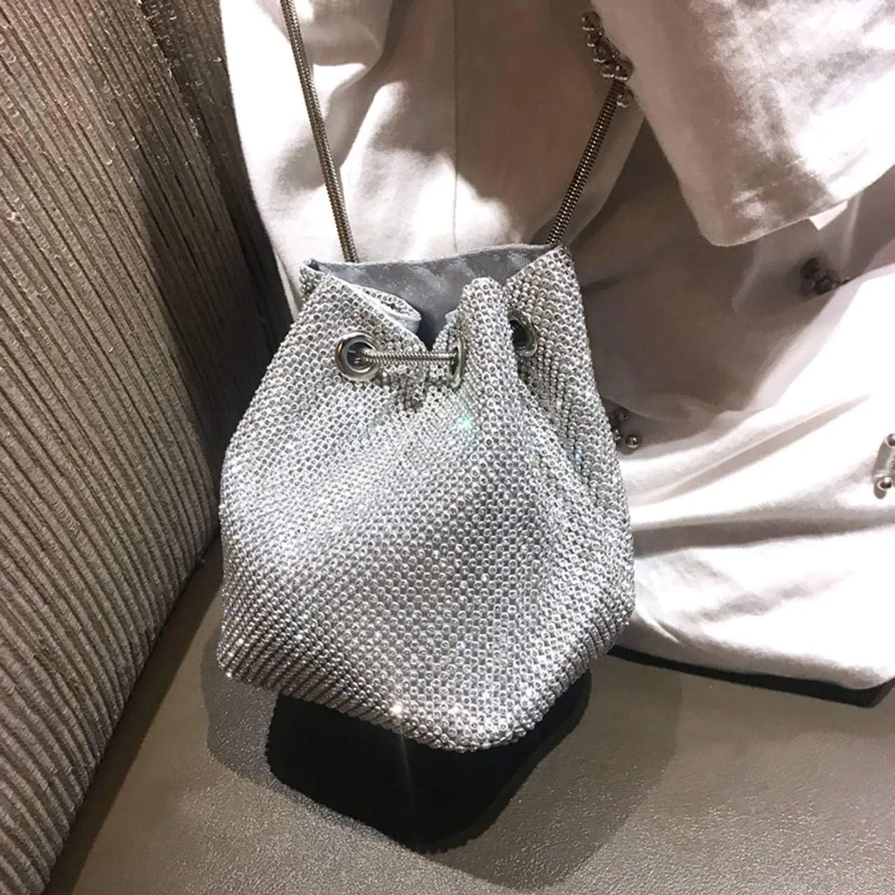 Ayliss Women's Full Rhinestones Bucket Bag Mini/Small Crossbody Shoulder Evening Shinny Bling Clutch Purse Bucket Handbag