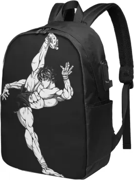 Baki the Grappler Laptop Backpack College Backpack Waterproof Durable Business Backpack With Usb Port Work Travel Casual Daypack 17 Inch