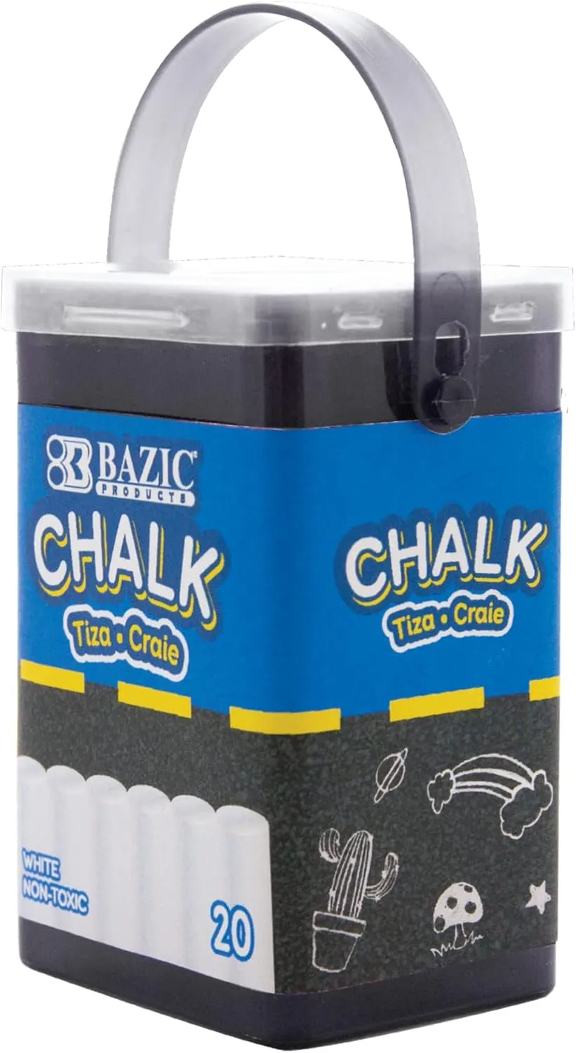 BAZIC White Chalk, Standard Size Blackboard Chalkboard Chalks, Great Game Activity for Kid Teacher School (20/Bucket)