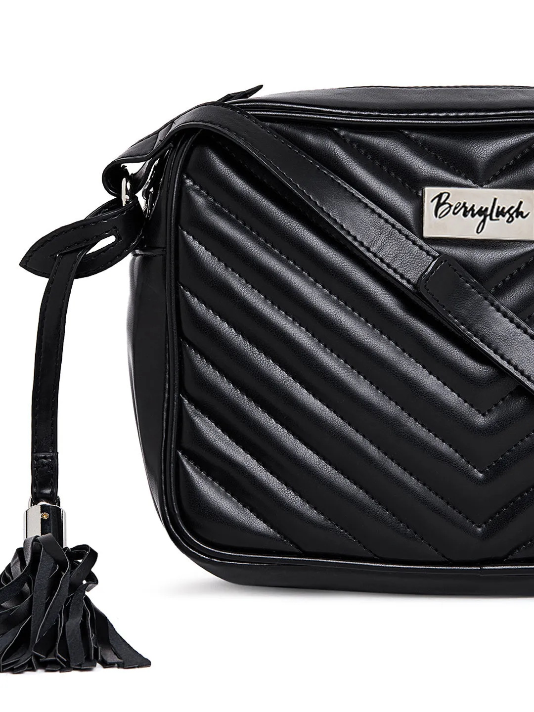 Berrylush Women Solid Black Detachable Sling Strap PU Quilted Smart Casual Regular Sling Bag