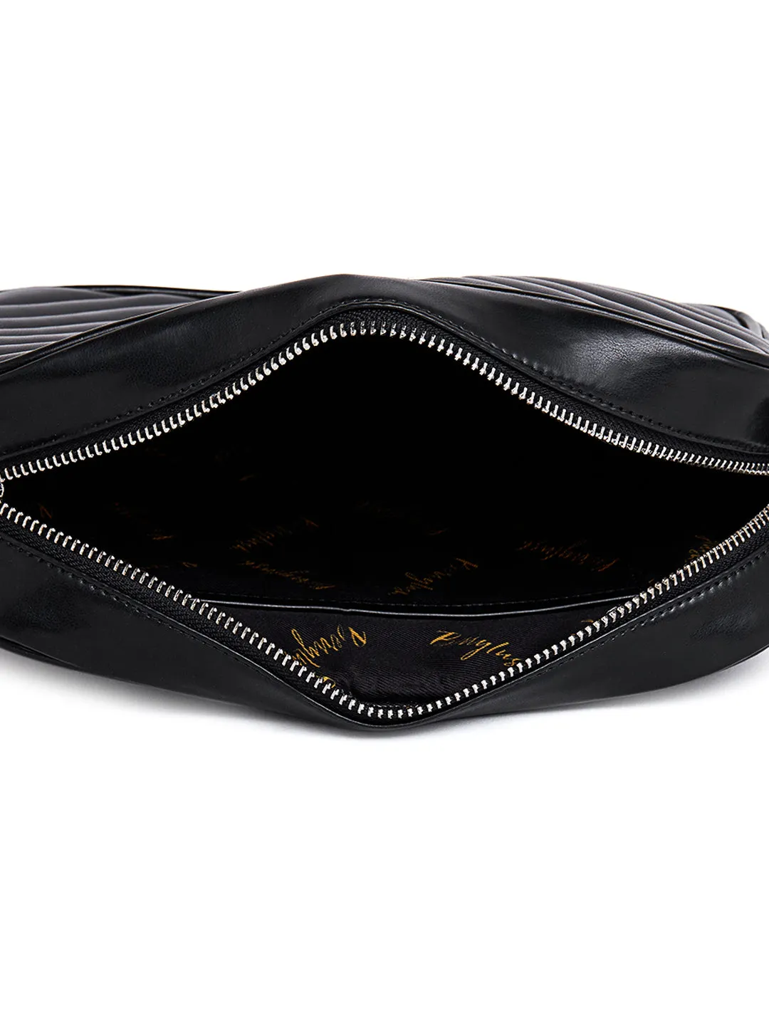 Berrylush Women Solid Black Detachable Sling Strap PU Quilted Smart Casual Regular Sling Bag