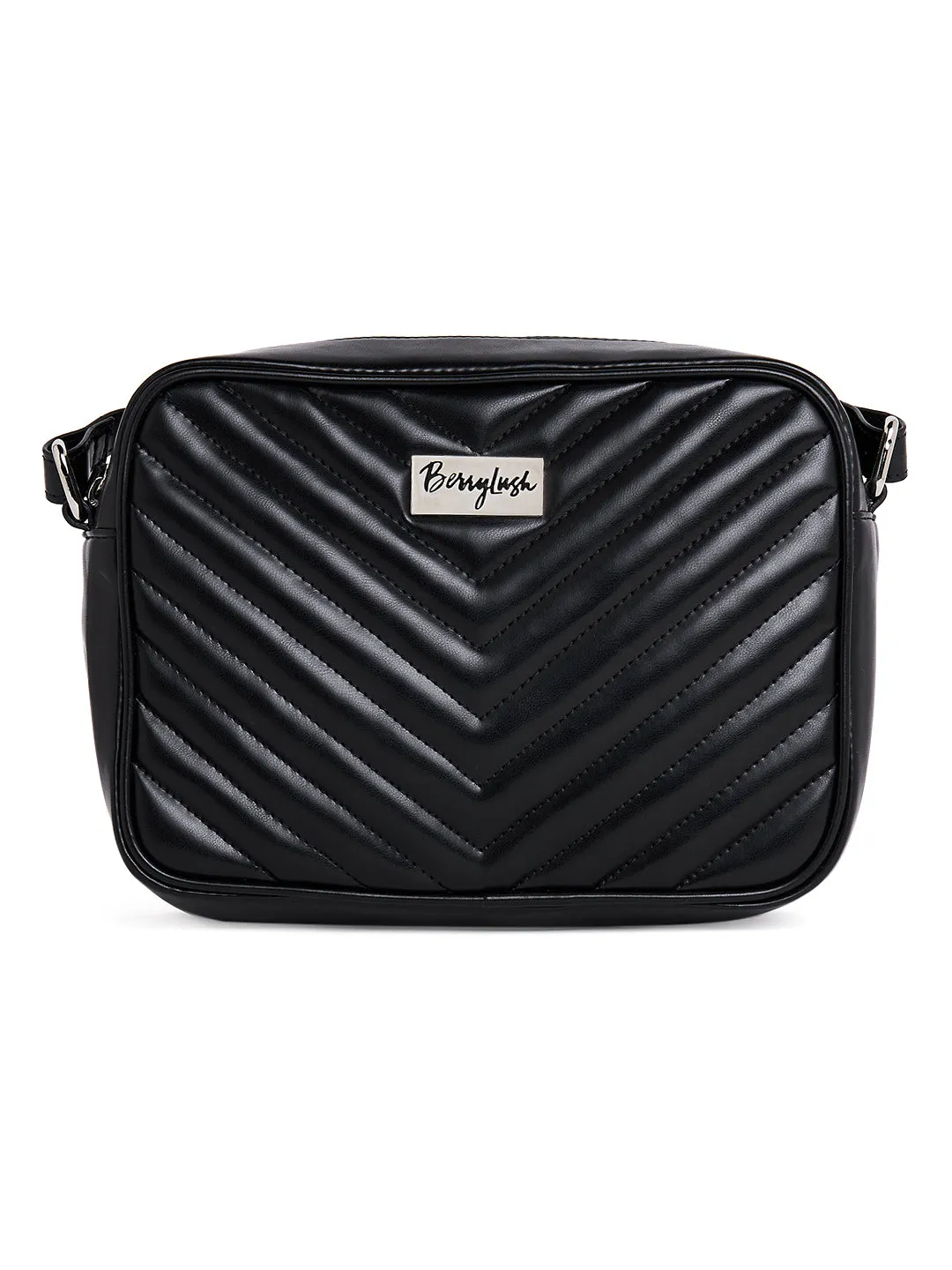 Berrylush Women Solid Black Detachable Sling Strap PU Quilted Smart Casual Regular Sling Bag