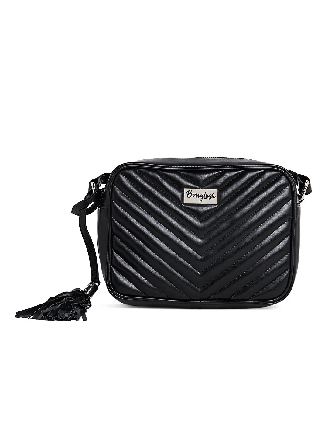 Berrylush Women Solid Black Detachable Sling Strap PU Quilted Smart Casual Regular Sling Bag