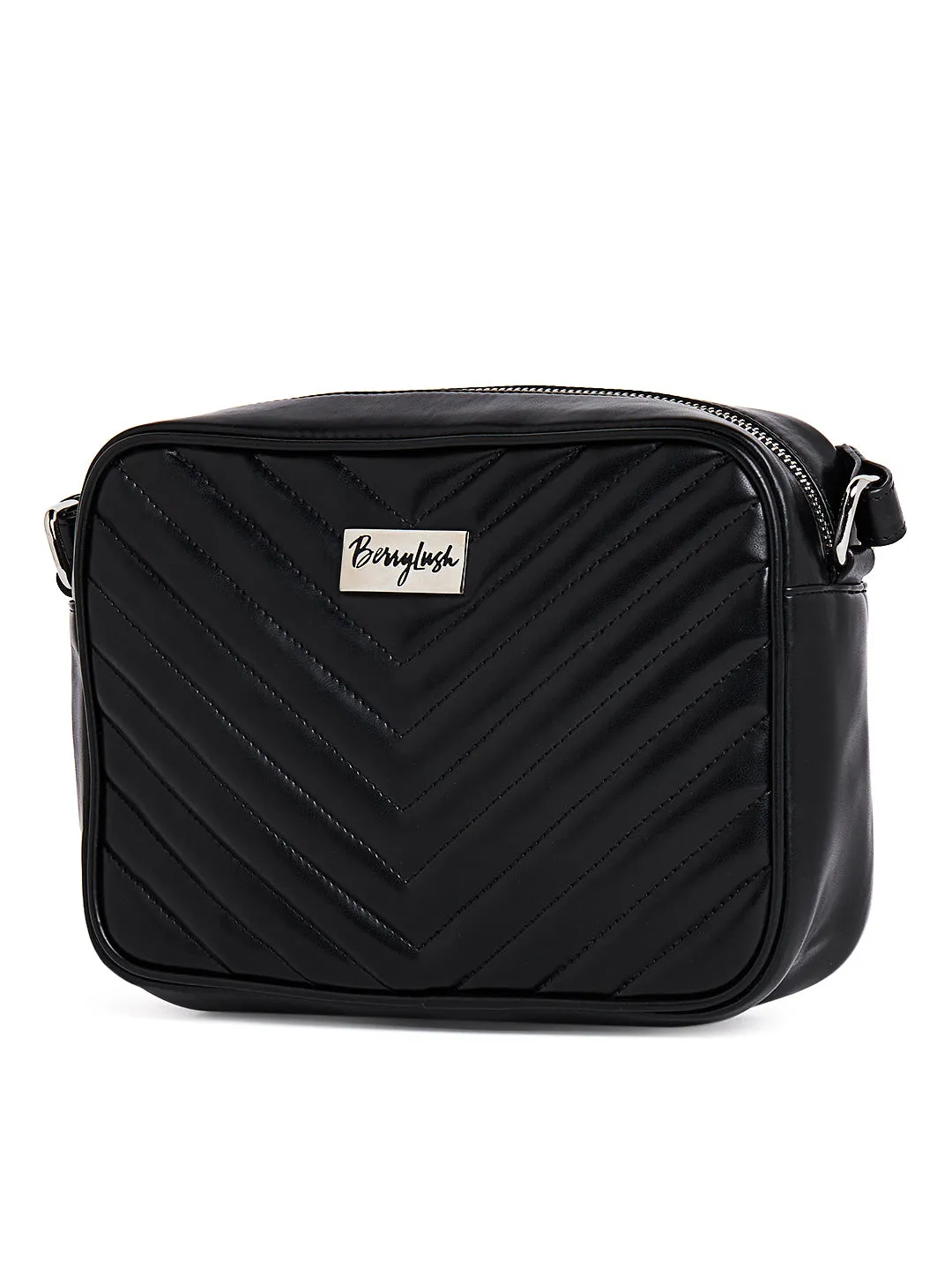 Berrylush Women Solid Black Detachable Sling Strap PU Quilted Smart Casual Regular Sling Bag