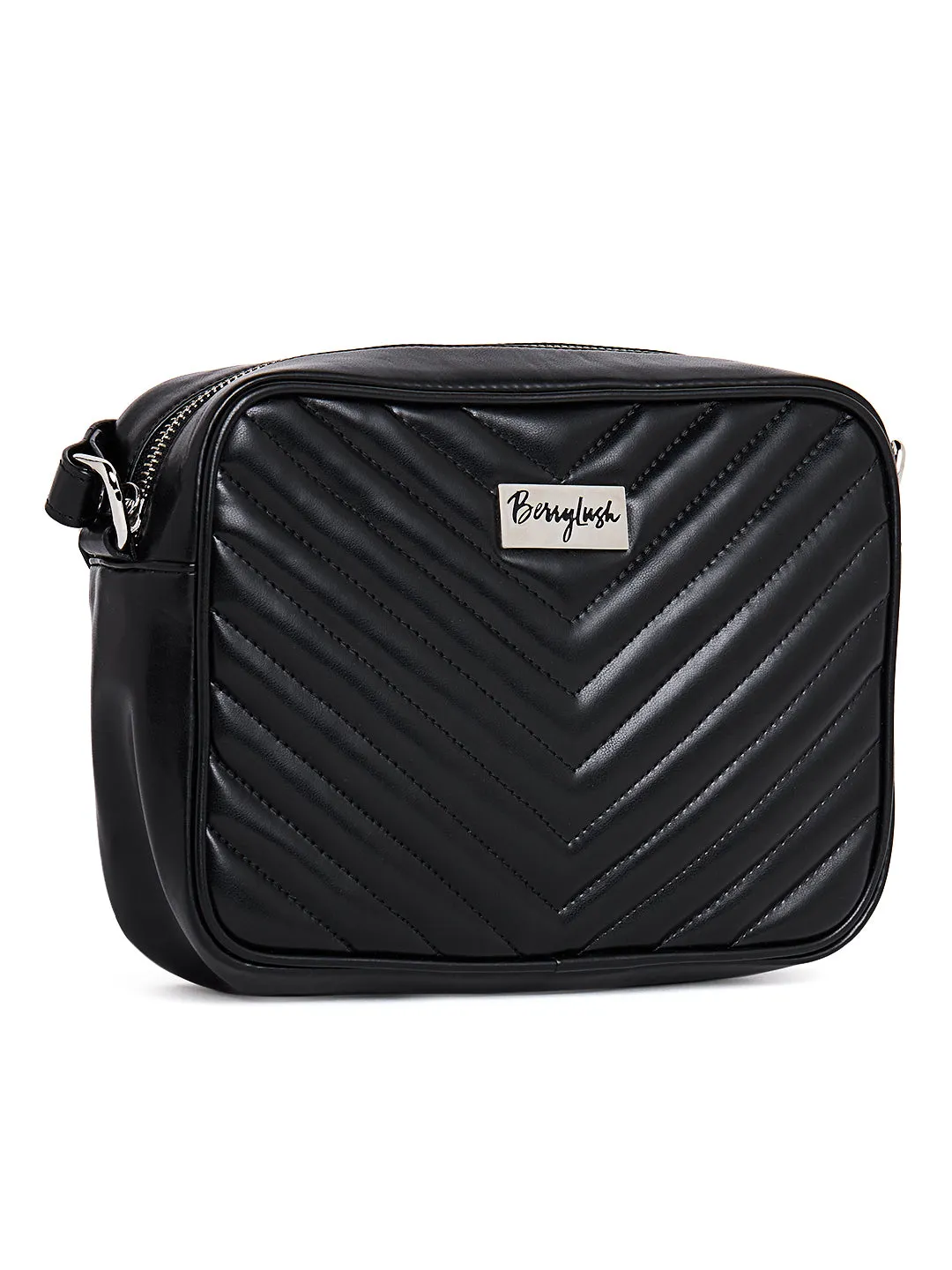 Berrylush Women Solid Black Detachable Sling Strap PU Quilted Smart Casual Regular Sling Bag