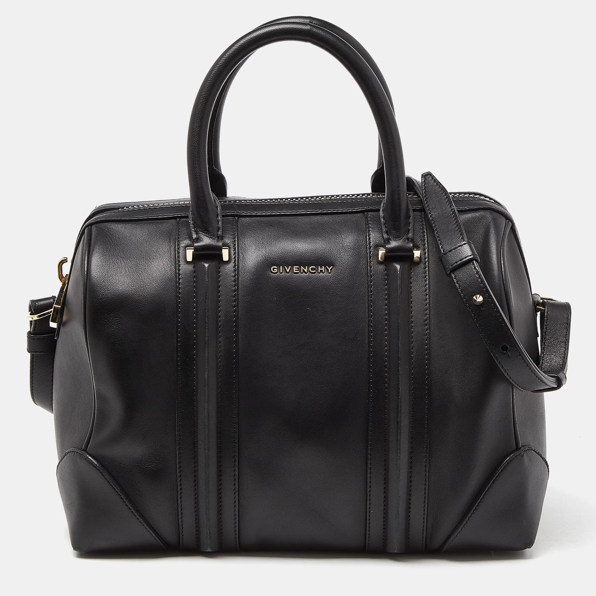 Black Leather Lucrezia Boston Bag