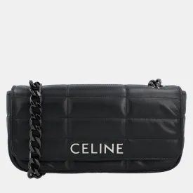 Black Leather Monochrome Matelasse Chain Shoulder Bag