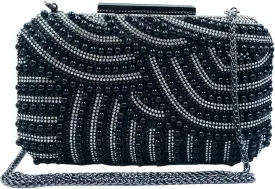 Boutique De FGG Vintage Women Beaded Evening Bags and Clutches Bridal Pearl Clutch Purse Wedding Party Bride Handbag,Mini,Black