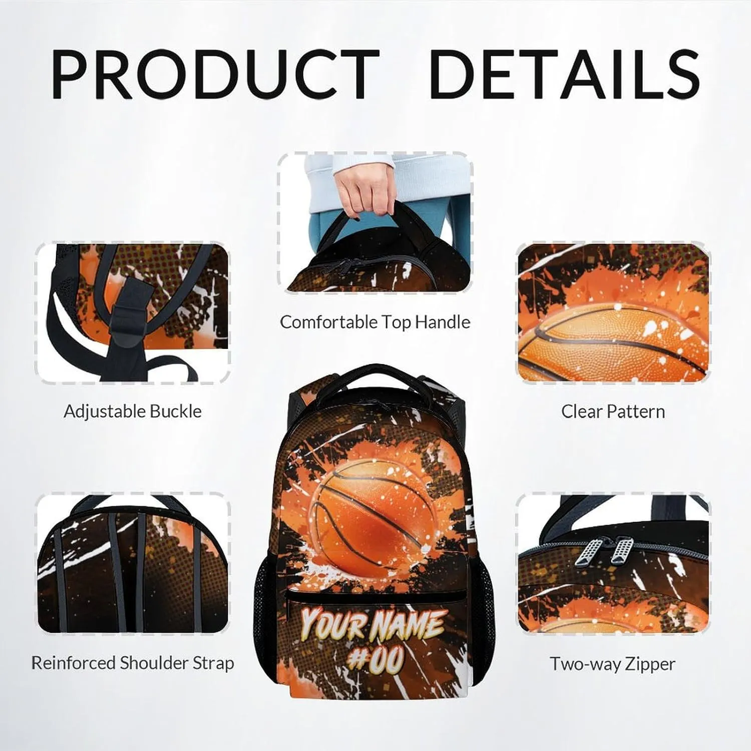 Boys Backpack Set - Personalized Basketball Backpacks for Kids - Sports Theme Bookbag for Elementary Middle School - Cool School Bag with Lunch Box & Pencil Case
