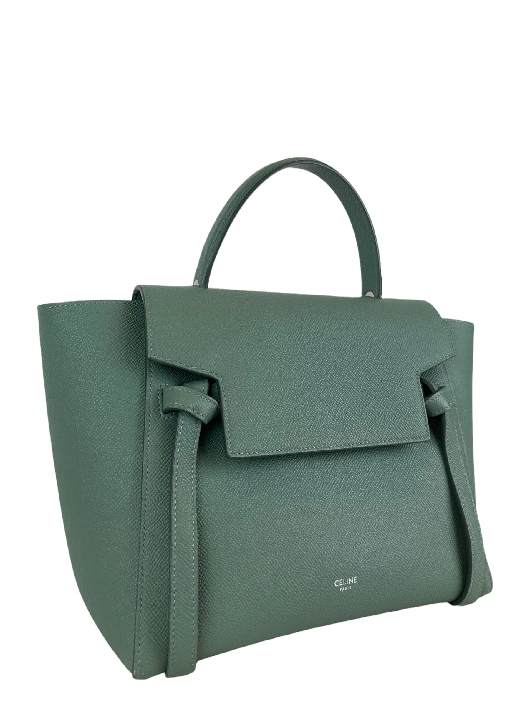 Celine Sea Green Grained Calfskin Leather "Micro Beltbag" Crossbody