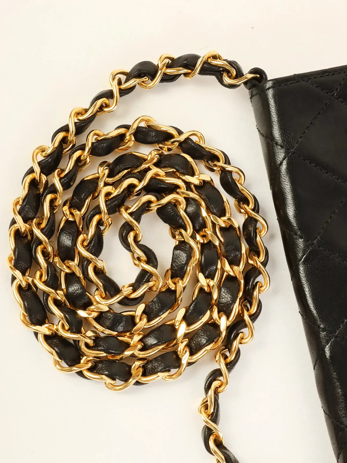 CHANEL Around 1985~1990 Made Mini Cc Mark Plate Mini Chain Bag Black