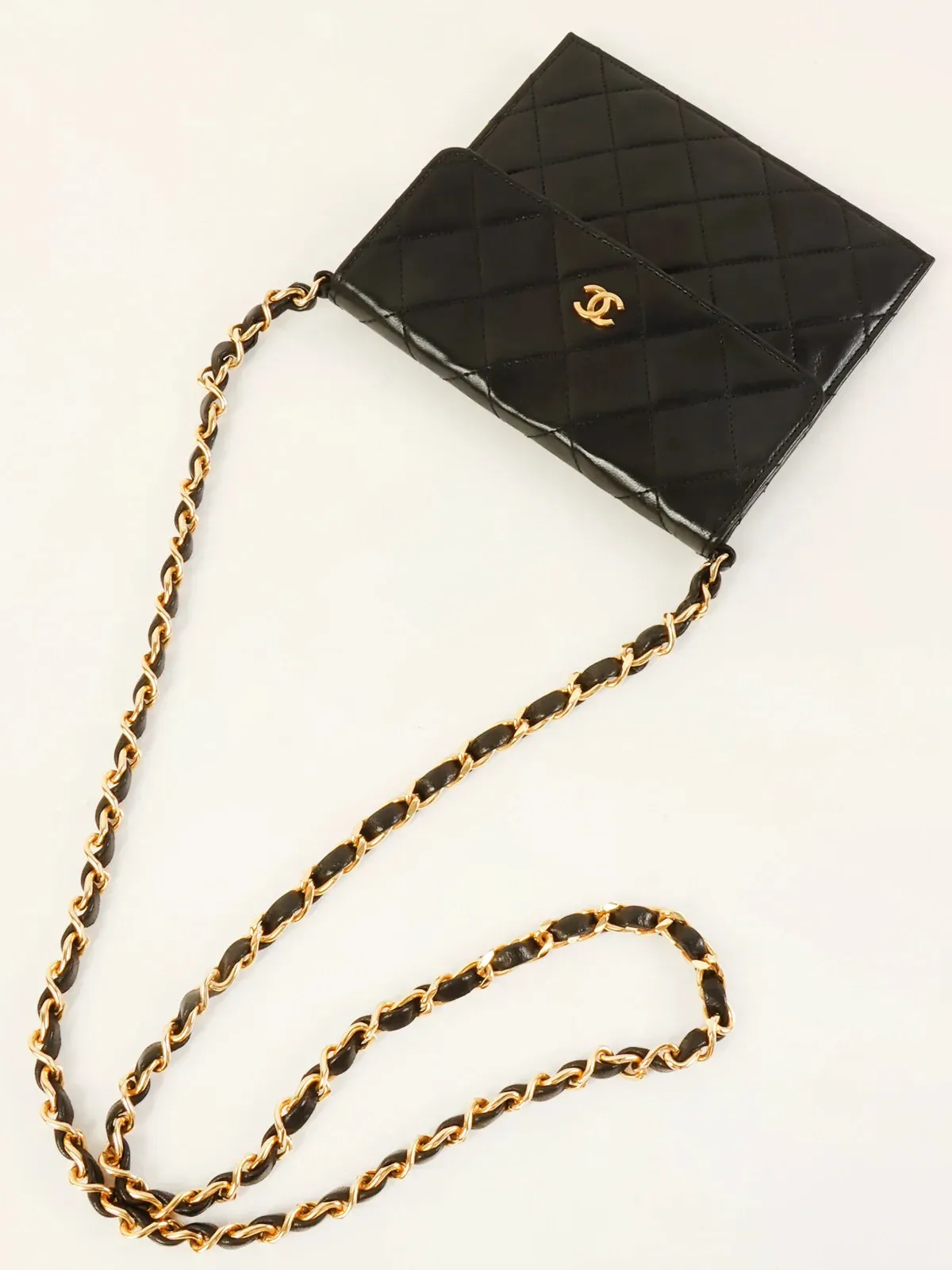 CHANEL Around 1985~1990 Made Mini Cc Mark Plate Mini Chain Bag Black