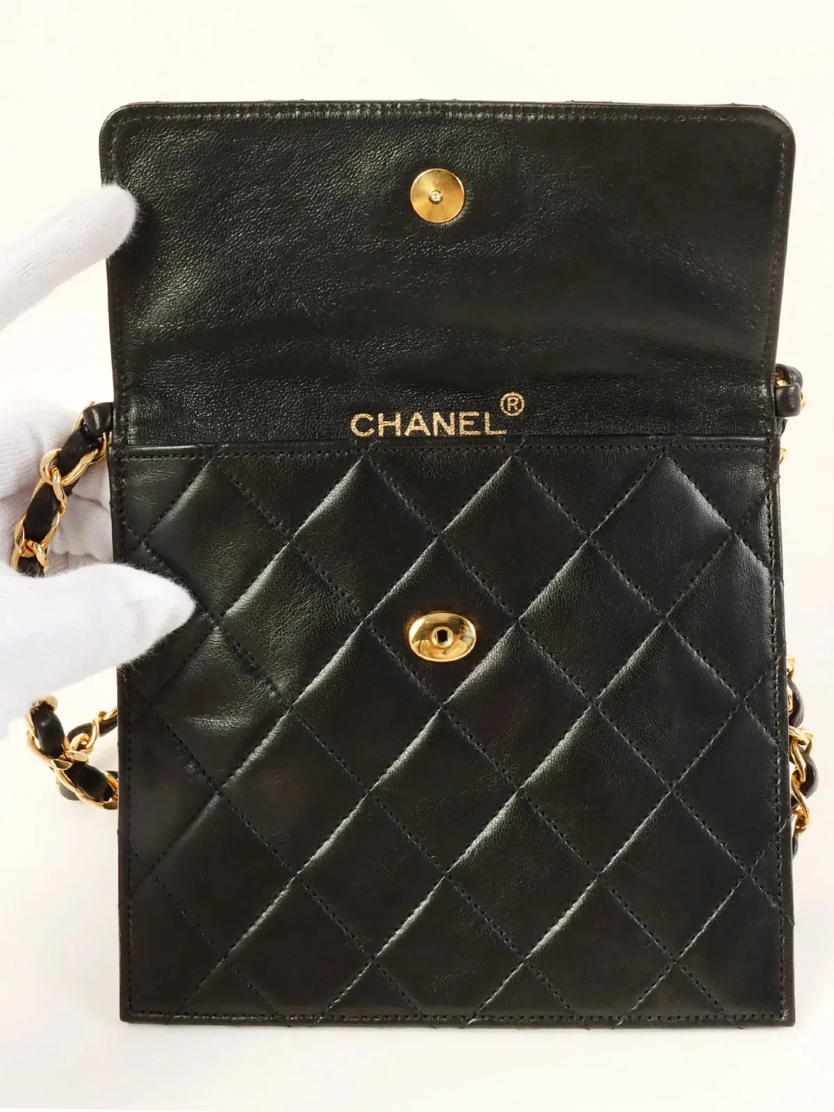 CHANEL Around 1985~1990 Made Mini Cc Mark Plate Mini Chain Bag Black