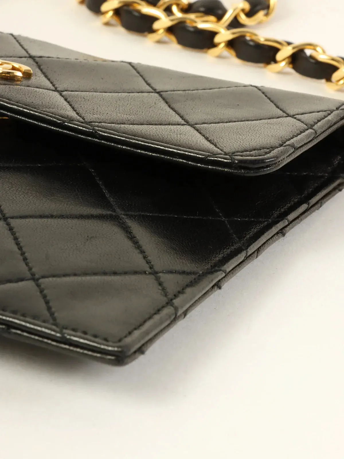CHANEL Around 1985~1990 Made Mini Cc Mark Plate Mini Chain Bag Black