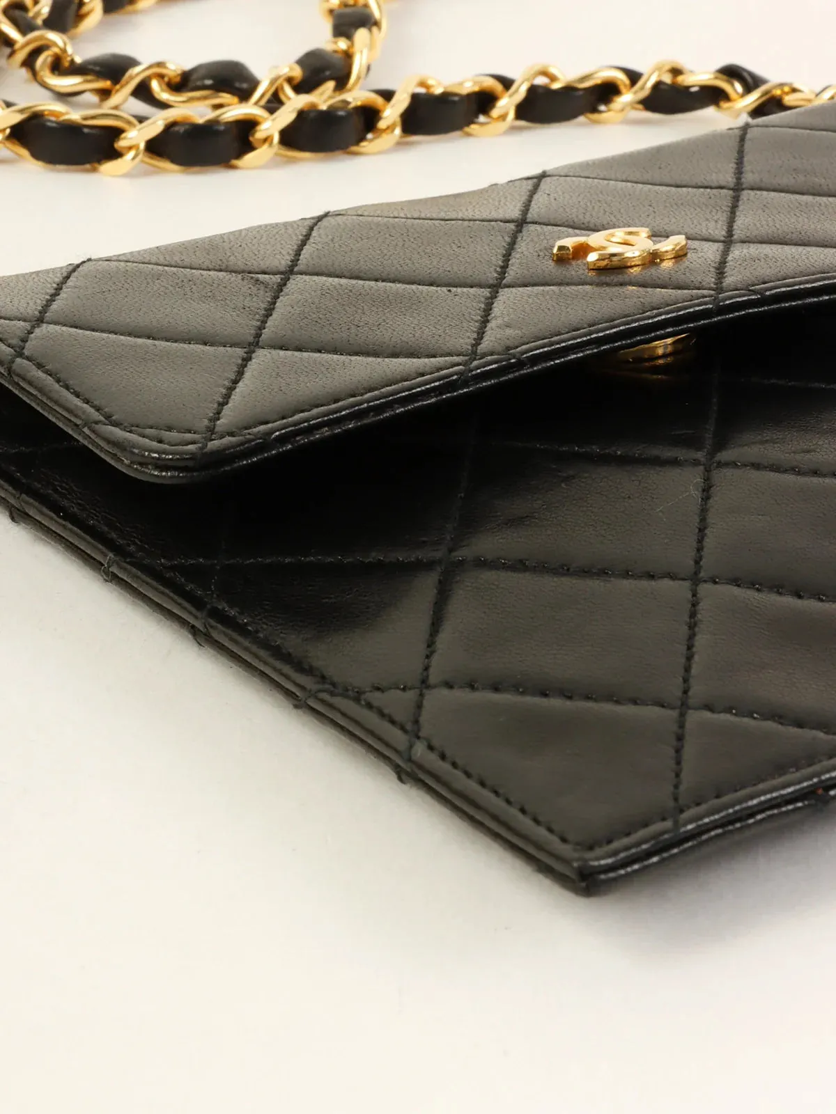 CHANEL Around 1985~1990 Made Mini Cc Mark Plate Mini Chain Bag Black