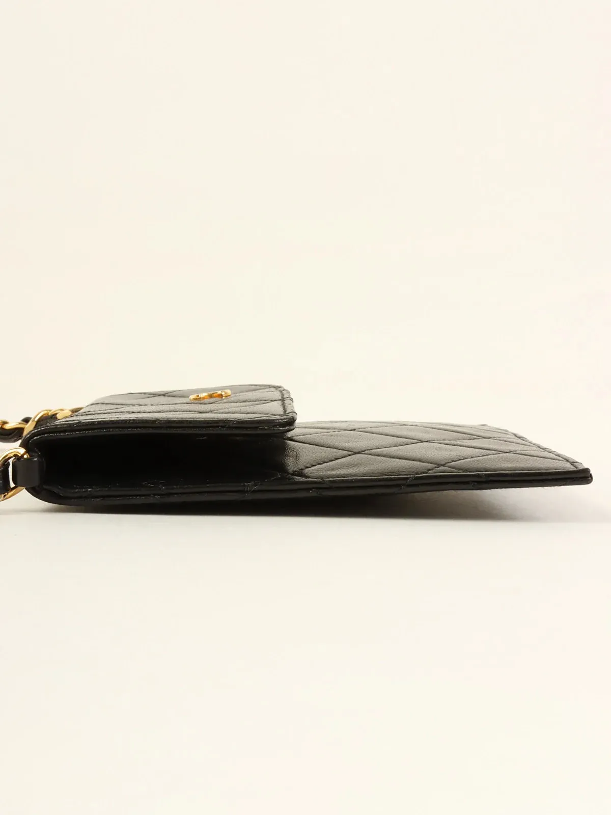 CHANEL Around 1985~1990 Made Mini Cc Mark Plate Mini Chain Bag Black