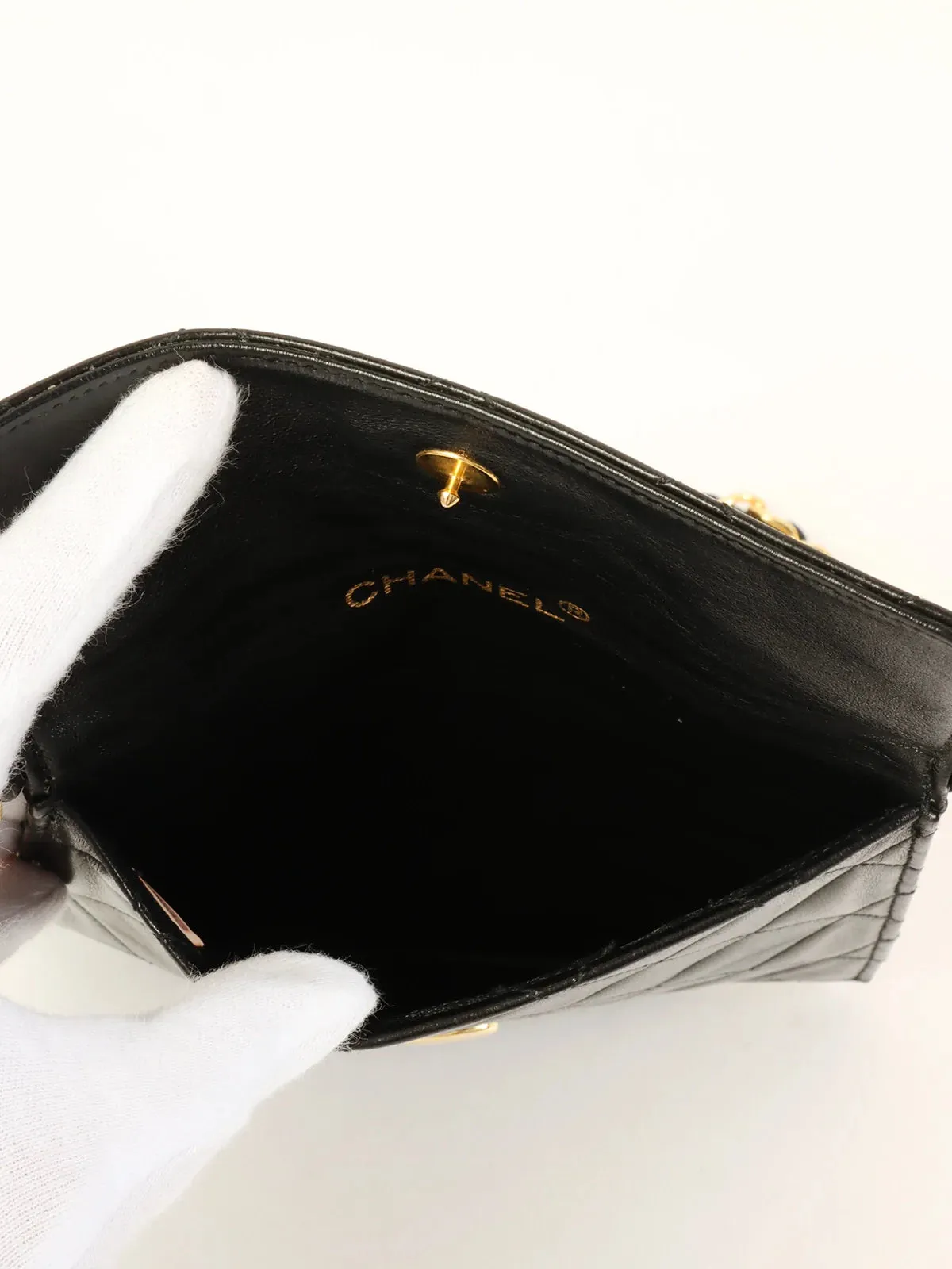 CHANEL Around 1985~1990 Made Mini Cc Mark Plate Mini Chain Bag Black