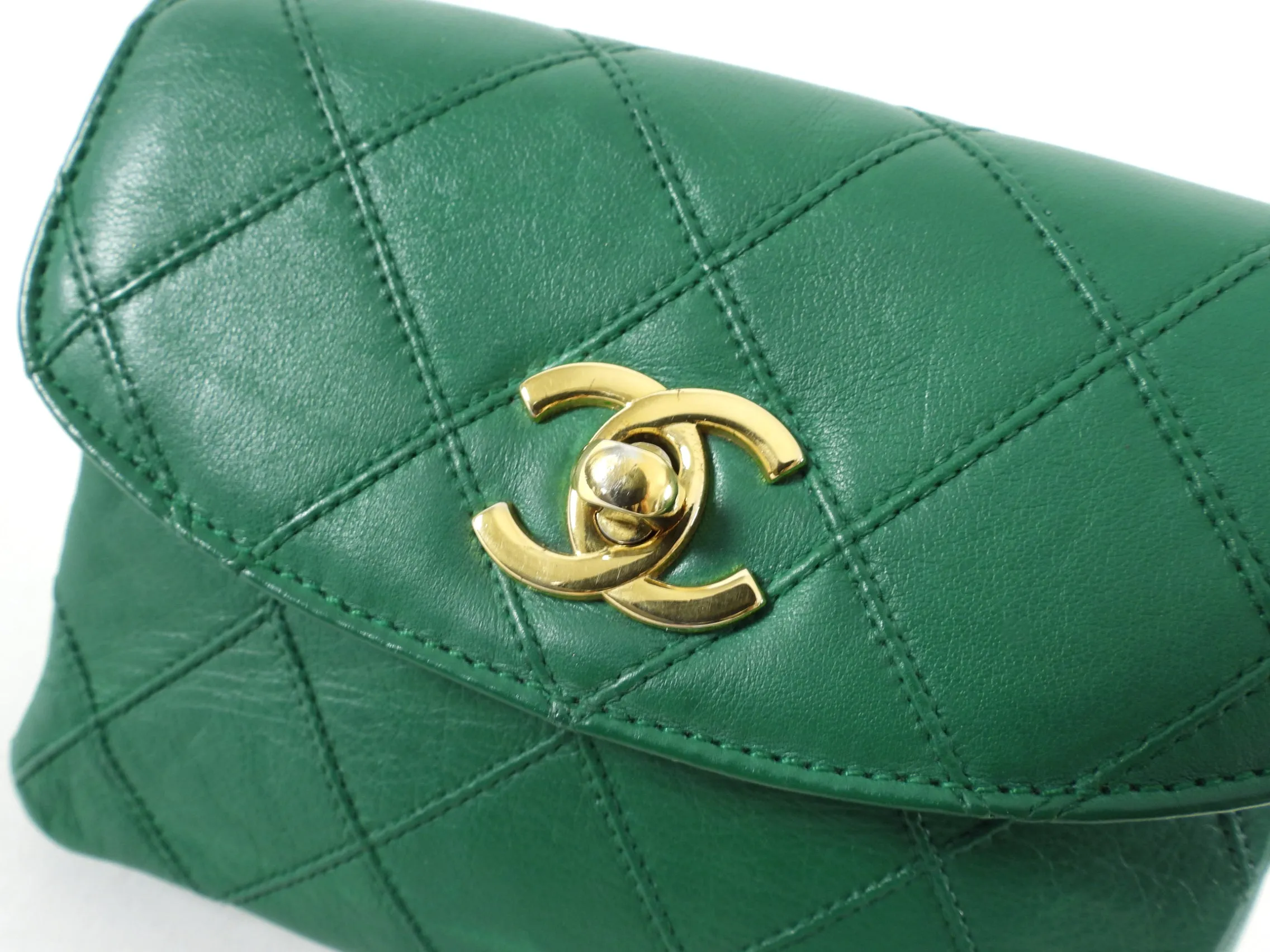 Chanel Vintage Early 1980's Green Belt Waist Bag - 28-30"