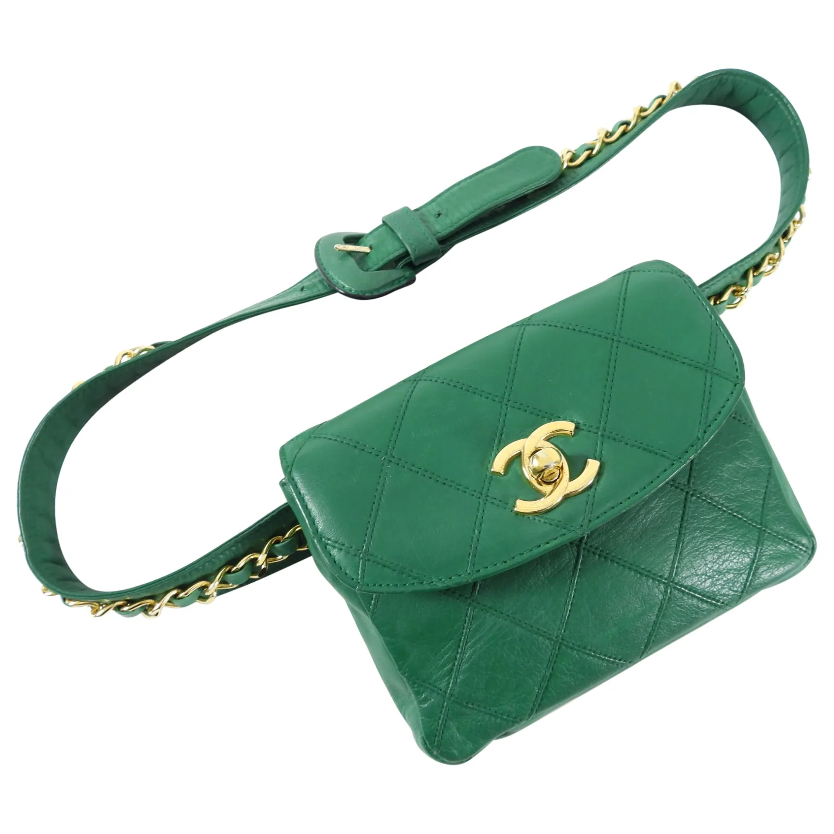 Chanel Vintage Early 1980's Green Belt Waist Bag - 28-30"