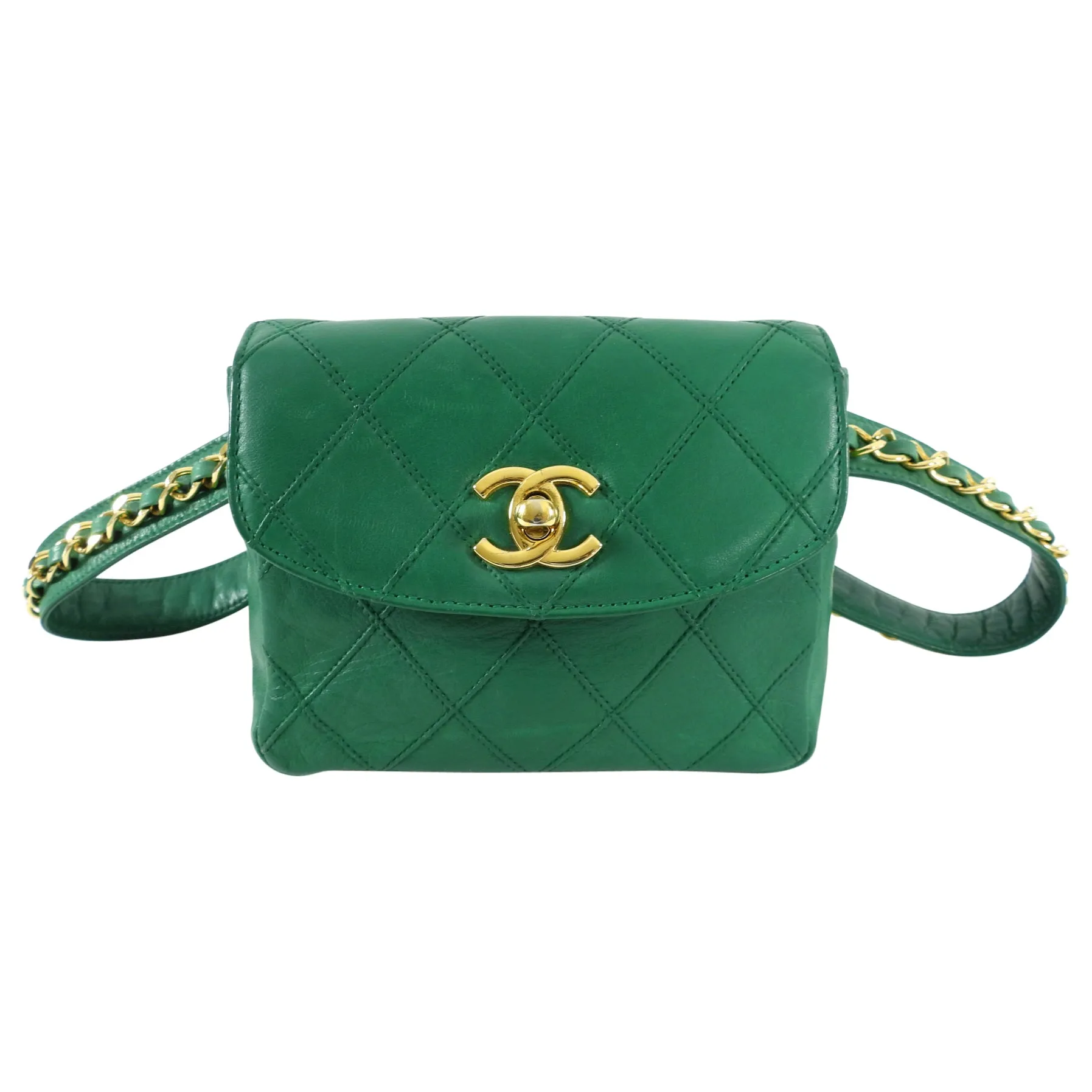 Chanel Vintage Early 1980's Green Belt Waist Bag - 28-30"