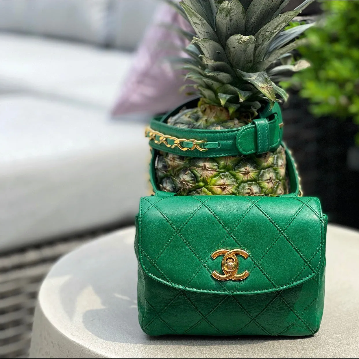 Chanel Vintage Early 1980's Green Belt Waist Bag - 28-30"