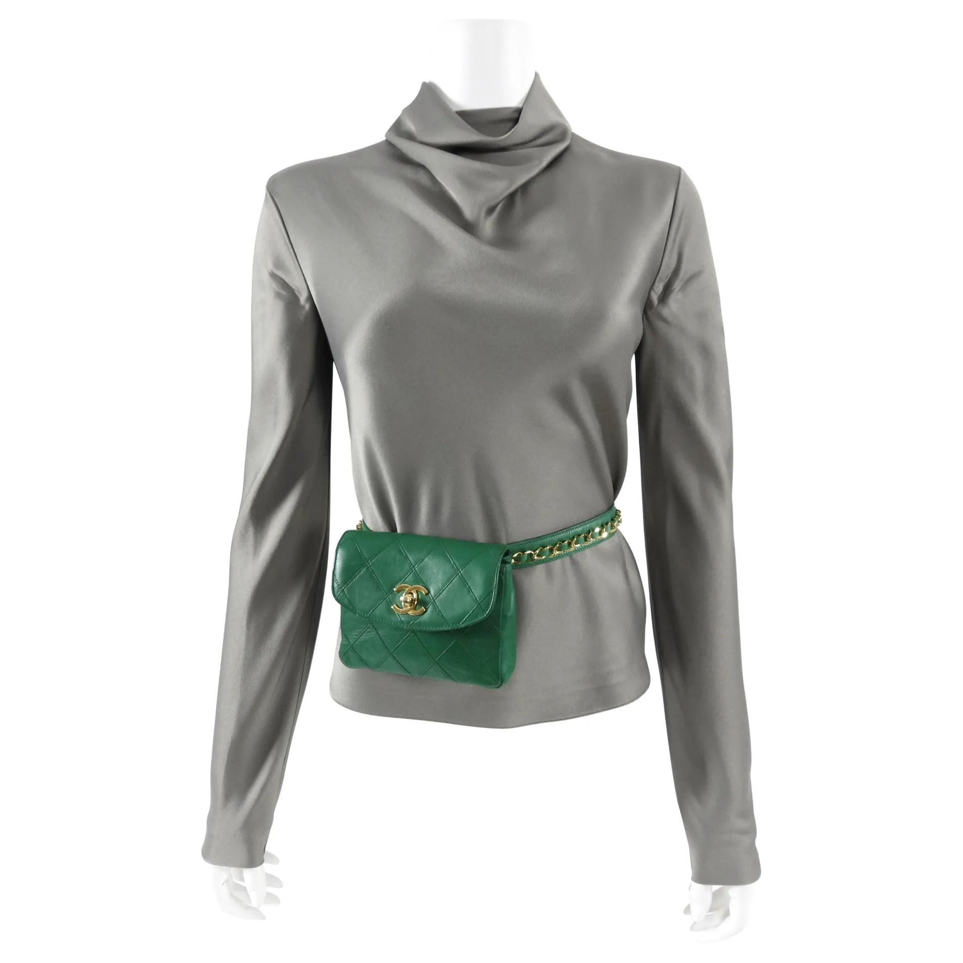 Chanel Vintage Early 1980's Green Belt Waist Bag - 28-30"