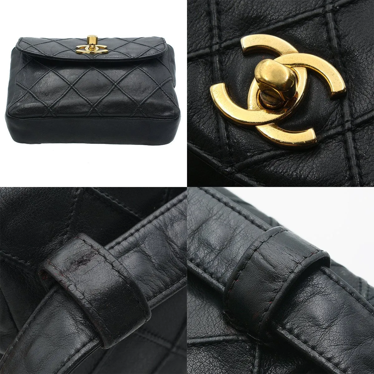 Chanel Vintage Lambskin Leather Belt Bum Waist Bag Black
