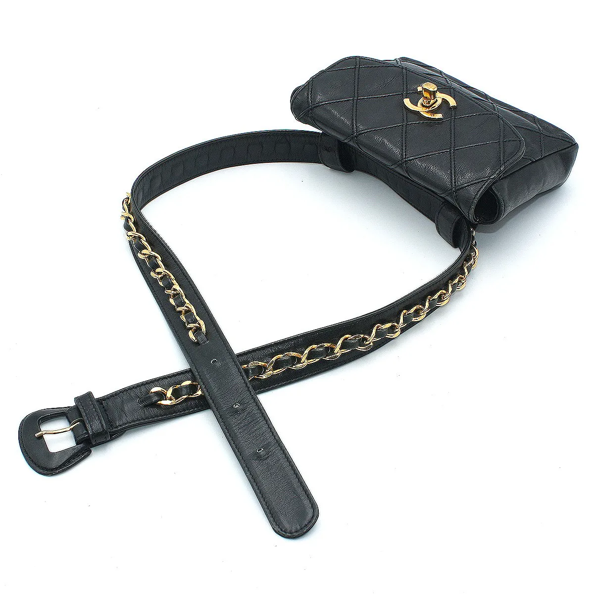 Chanel Vintage Lambskin Leather Belt Bum Waist Bag Black