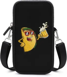 Cheerful Taco with Beer Women Crossbody Phone Purse Adjustable Strap Cell Phone Shoulder Bag Small Belt Bag