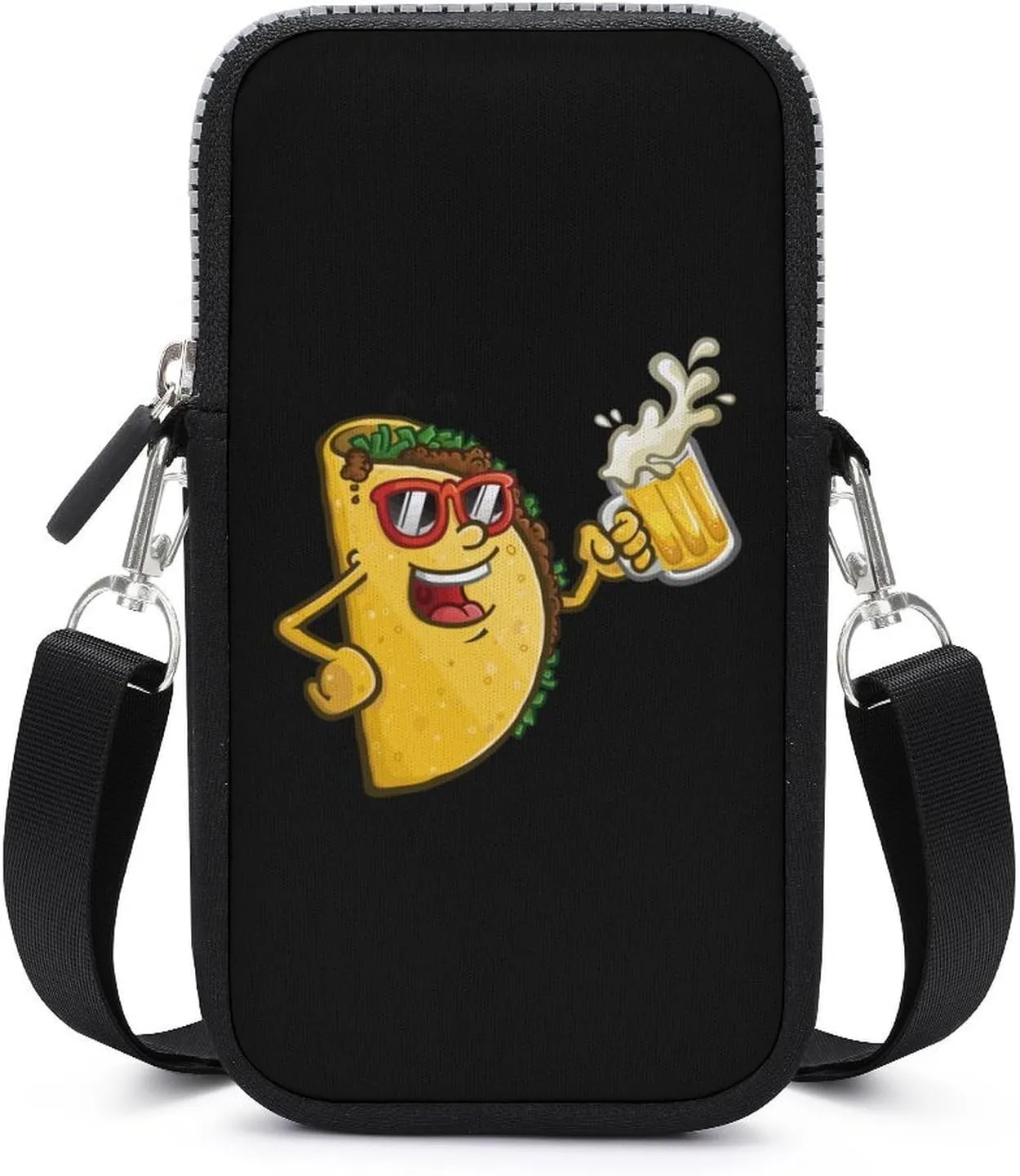 Cheerful Taco with Beer Women Crossbody Phone Purse Adjustable Strap Cell Phone Shoulder Bag Small Belt Bag