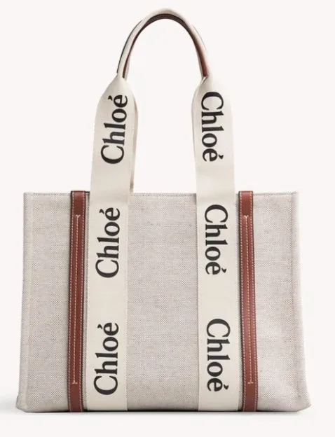 CHLOÉ MEDIUM WOODY LINEN TOTE BAG