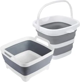 Collapsible Basin Bucket,9L Collapsible Dishpan with Drain Plug for Kitchen Sink,5L Portable Foldable Small Plastic Water Supplies for Outdoor Garden Camping Fishing Car Wash(Sets of 2)